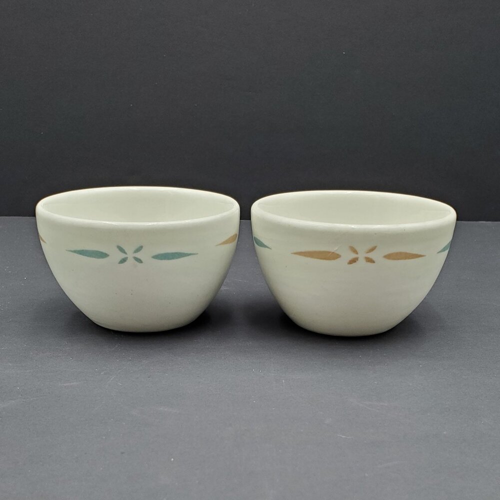 Walker China Custard Cups Tan Blue Flowers Ramekins Berry Sauce Dip Prep Bowls